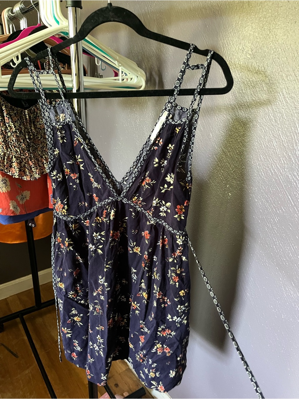 Navy Floral Sundress with Spaghetti Straps